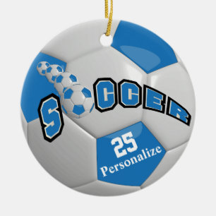 Blue Soccer Ball   Personalise Ceramic Tree Decoration