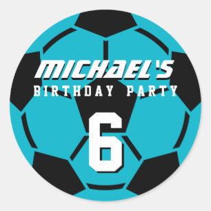 Blue Soccer Ball Sports Birthday Party Stickers