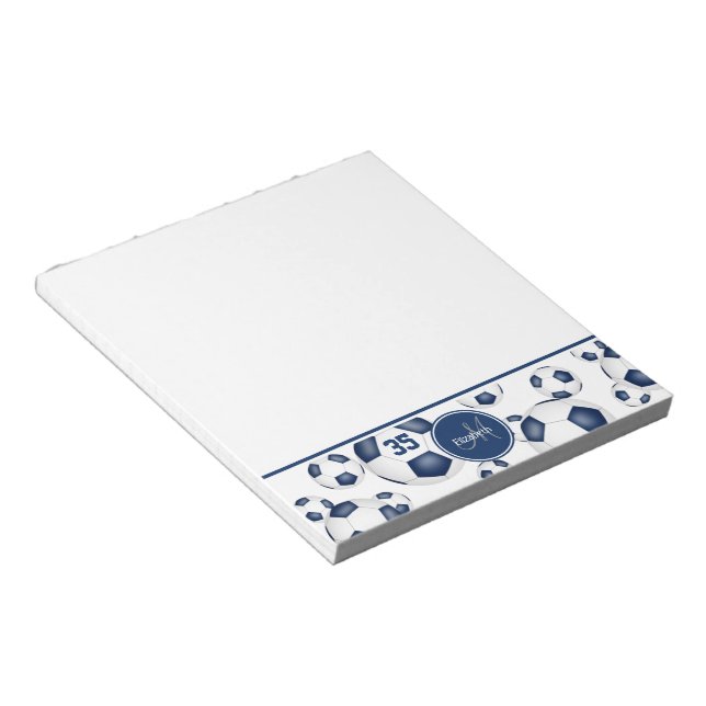 blue soccer balls pattern personalised notepad (Angled)