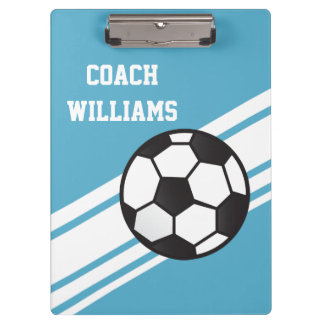 Blue Soccer Coach Personalised Clipboard