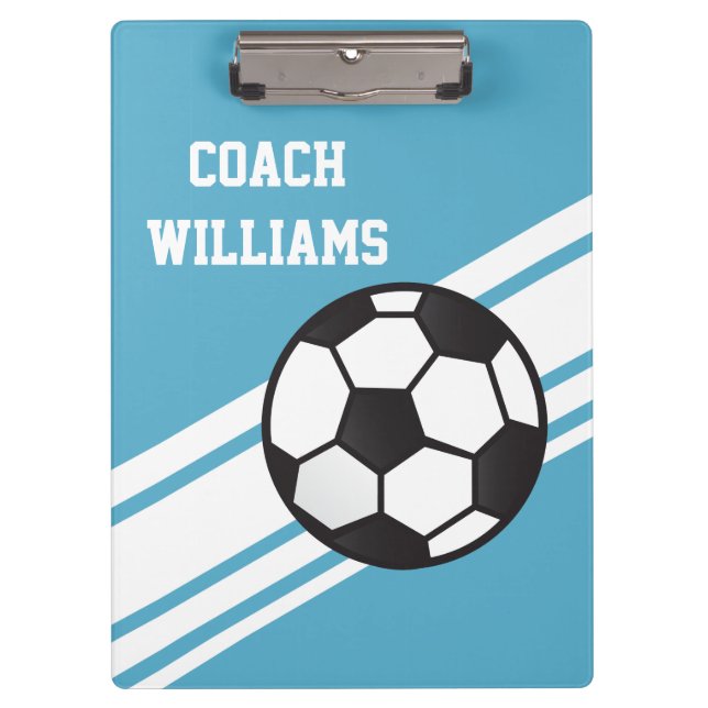 Blue Soccer Coach Personalised Clipboard (Front)