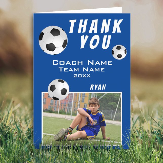 Blue Soccer / Football Sports Thank you Coach Card (Creator Uploaded)