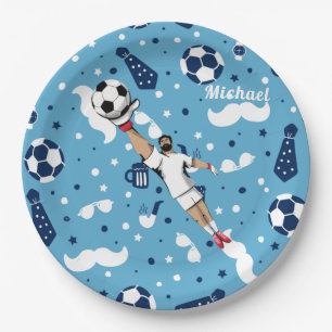 Blue Soccer Goalie Goalkeeper Player's Kid's Name  Paper Plate
