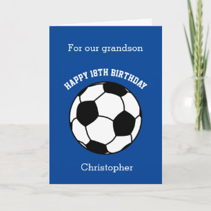 Blue Soccer Happy 18th Birthday Grandson Card