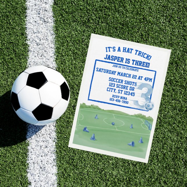 Blue Soccer Hat Trick, 3rd Birthday Invitation (Creator Uploaded)