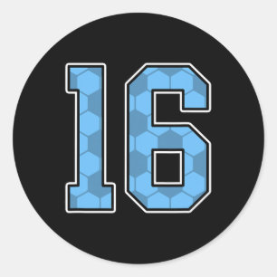 Blue Soccer Pattern Number 16 Jersey Player Unifor Classic Round Sticker