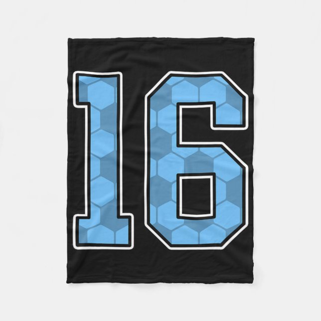 Blue Soccer Pattern Number 16 Jersey Player Unifor Fleece Blanket (Front)