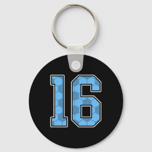 Blue Soccer Pattern Number 16 Jersey Player Unifor Key Ring