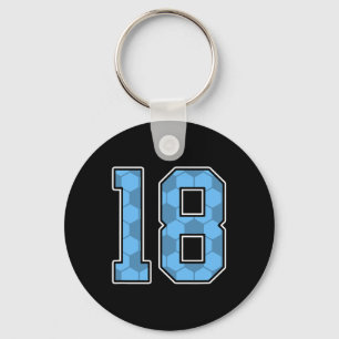 Blue Soccer Pattern Number 18 Jersey Player Unifor Key Ring