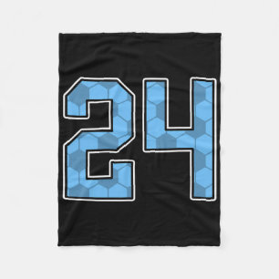 Blue Soccer Pattern Number 24 Jersey Player Unifor Fleece Blanket