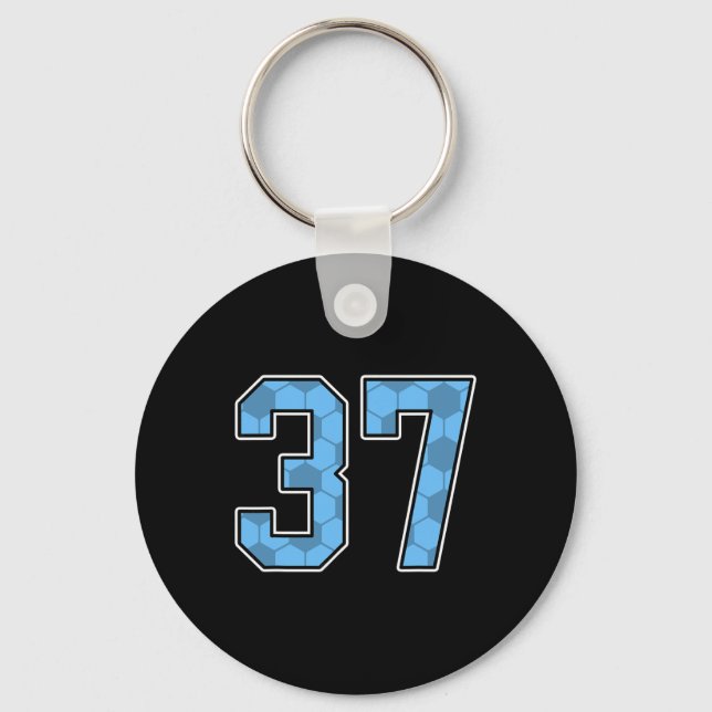 Blue Soccer Pattern Number 37 Jersey Player Unifor Key Ring (Front)