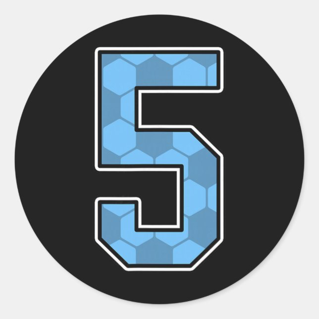 Blue Soccer Pattern Number 5 Jersey Player Uniform Classic Round Sticker (Front)