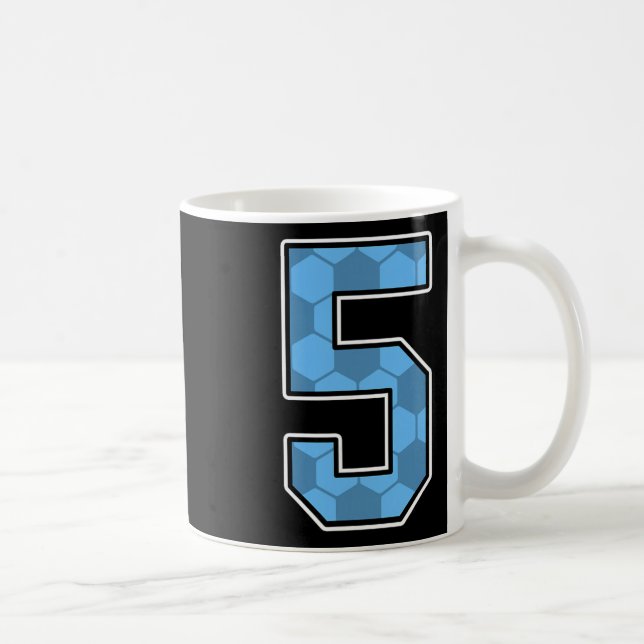 Blue Soccer Pattern Number 5 Jersey Player Uniform Coffee Mug (Right)