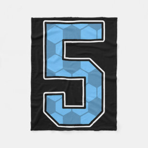 Blue Soccer Pattern Number 5 Jersey Player Uniform Fleece Blanket