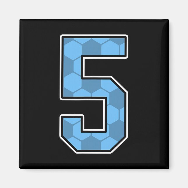 Blue Soccer Pattern Number 5 Jersey Player Uniform Magnet (Front)