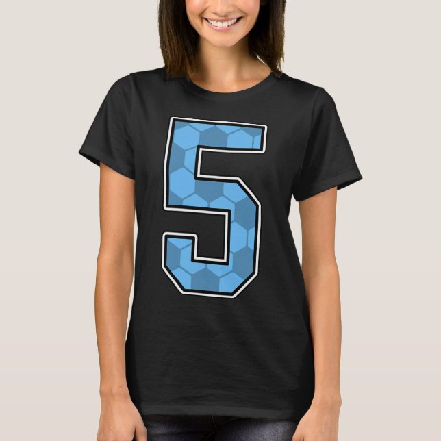 Blue Soccer Pattern Number 5 Jersey Player Uniform T-Shirt (Front)