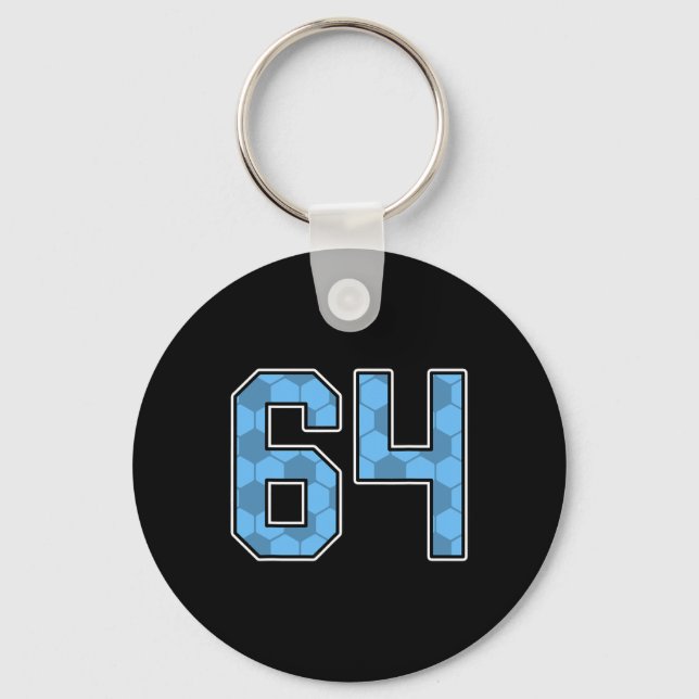 Blue Soccer Pattern Number 64 Jersey Player Unifor Key Ring (Front)