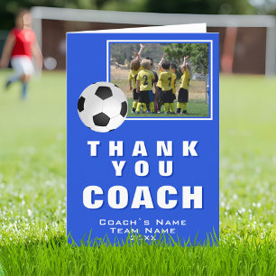 Blue Soccer Thank you Coach Team Photo Card