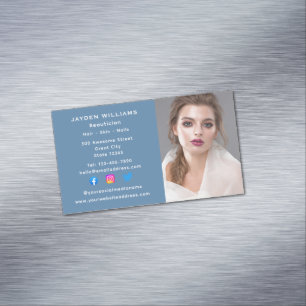 Blue Social Media Beautician Cosmetologist Photo Magnetic Business Card