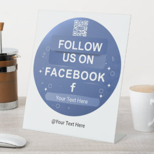 Blue Social Media Facebook QR Code Follow Us Sign