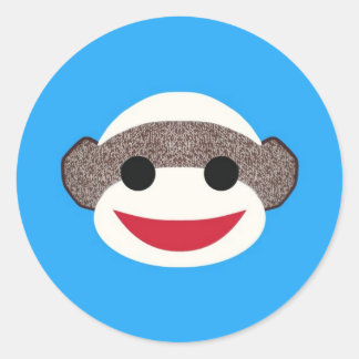 Blue Sock Monkey Classic Round Sticker