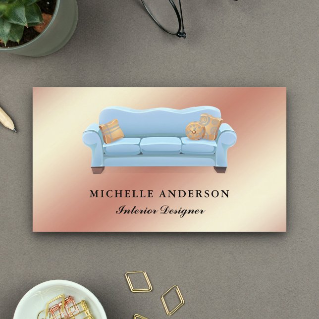 Blue Sofa Furniture Store Interior Designer Business Card (Creator Uploaded)