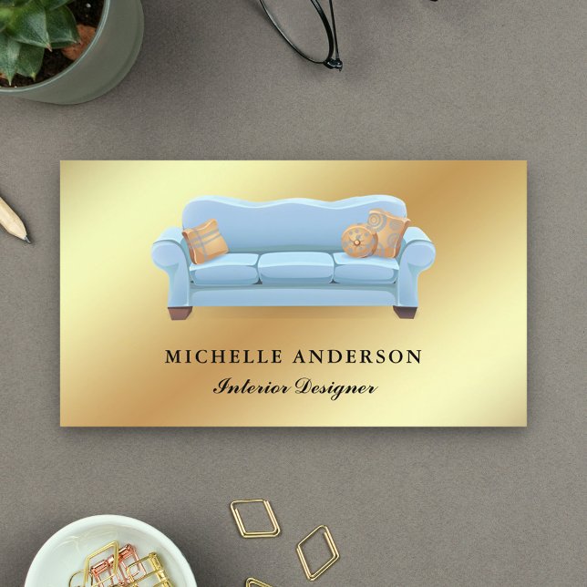 Blue Sofa Furniture Store Interior Designer Business Card (Creator Uploaded)