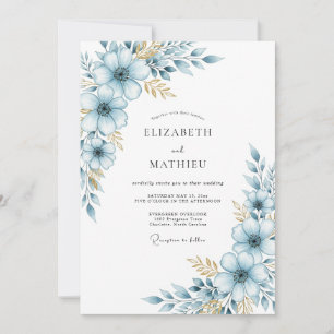 Blue Soft Bloom Botanical Wedding Invitation