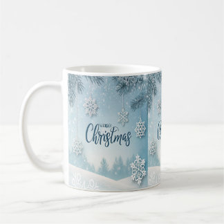 Blue Soft & Calm Christmas Snow Crystal Design-  Coffee Mug