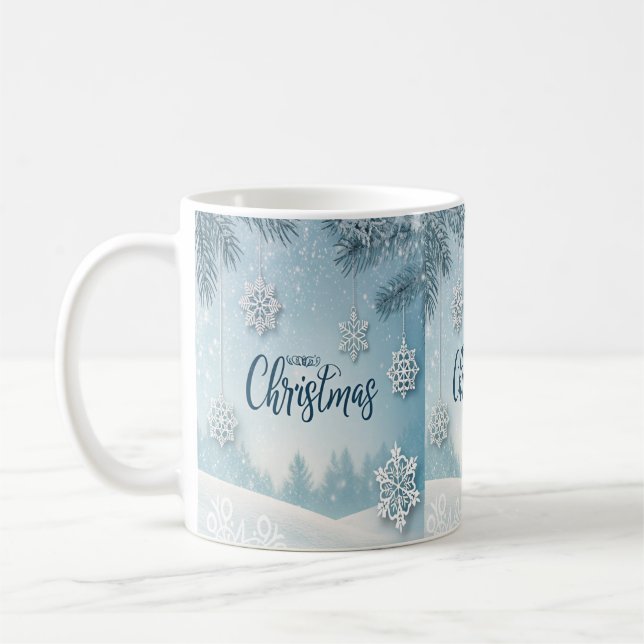 Blue Soft & Calm Christmas Snow Crystal Design-  Coffee Mug (Left)