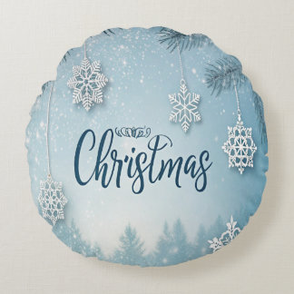 Blue Soft & Calm Christmas Snow Crystal Design-  Round Cushion