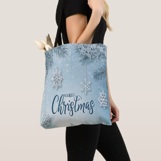 Blue Soft & Calm Christmas Snow Crystal Design-  Tote Bag