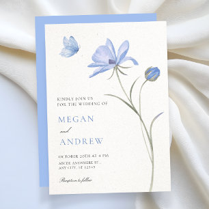 Blue soft flower wedding invitation