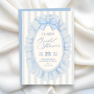 Blue soft ribbon bridal shower invitation