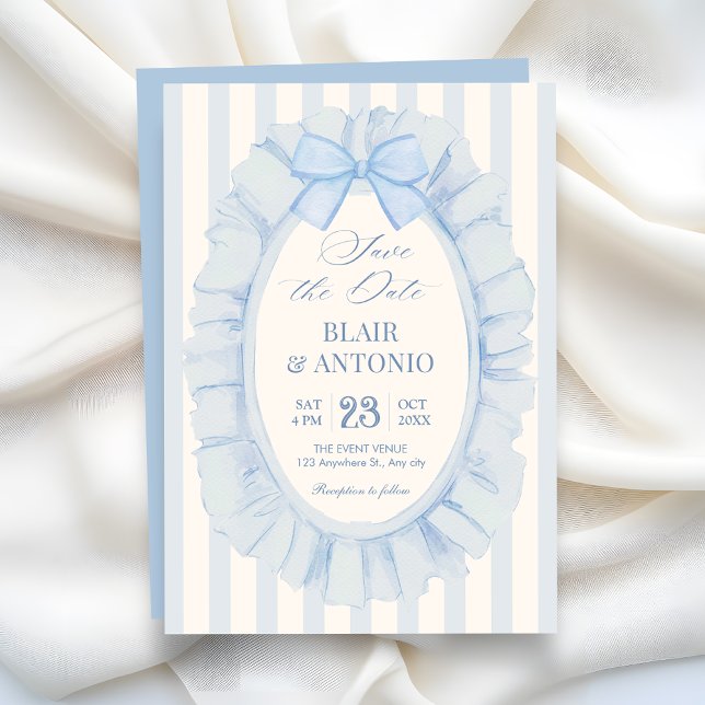 Blue soft ribbon wedding save the date (Creator Uploaded)