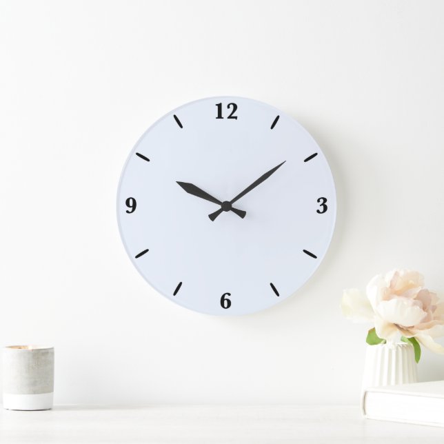 Blue Soft White Pastel Solid Colour Large Clock (Home)