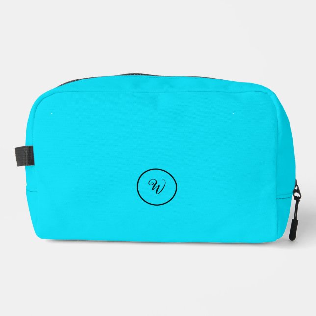 Blue solid colour neon monogram modern trendy  dopp kit (Front)