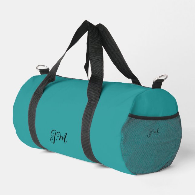 Blue solid colour trendy pastel initials name duffle bag (Right Corner)