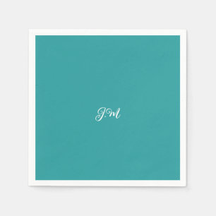 Blue solid colour trendy pastel initials name napkin