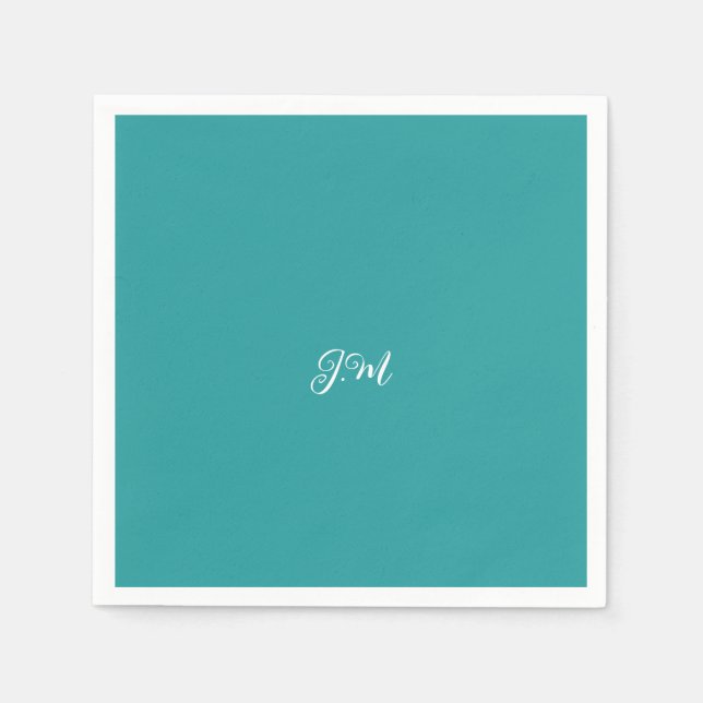 Blue solid colour trendy pastel initials name napkin (Front)