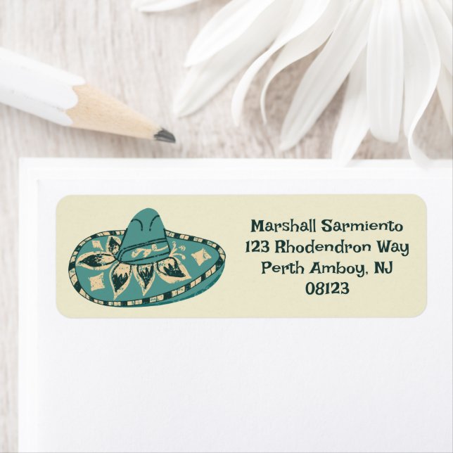 Blue Sombrero Mexican Themed Return Address Label (Insitu)