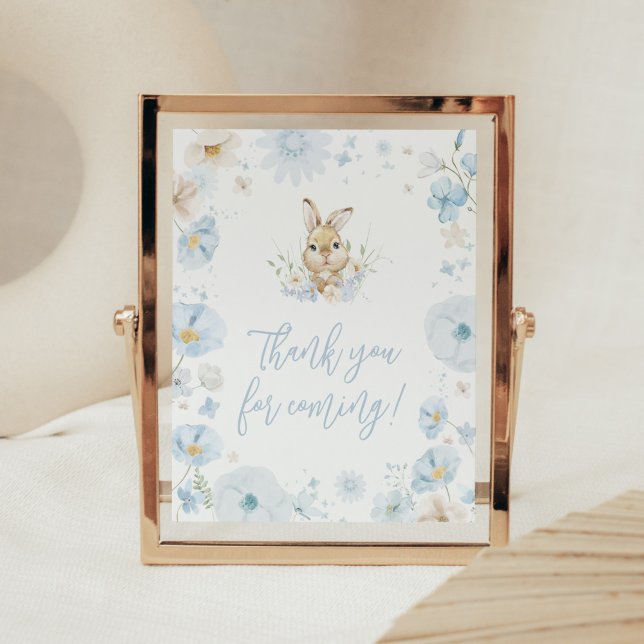 Blue Somebunny Rabbit Thank you for Coming Poster (Blue Rabbit Somebunny Baby Shower Thank you for Coming Sign)