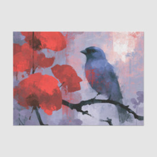 Blue Songbird with Cherry Red Blossoms Tissue Paper