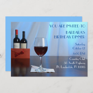 Blue Sophisticated Red wine birthday  party  Invitation