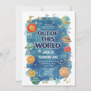 Blue Space Birthday Party Invitation Galaxy
