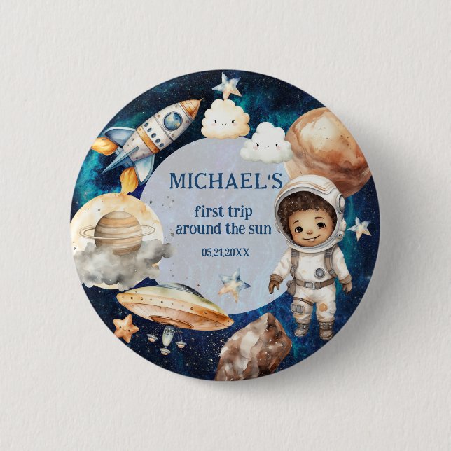 Blue Space First Trip Around The Sun Birthday 6 Cm Round Badge (Front)