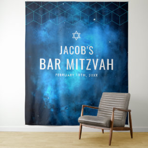 Blue Space Galaxy Bar Mitzvah Backdrop Tapestry
