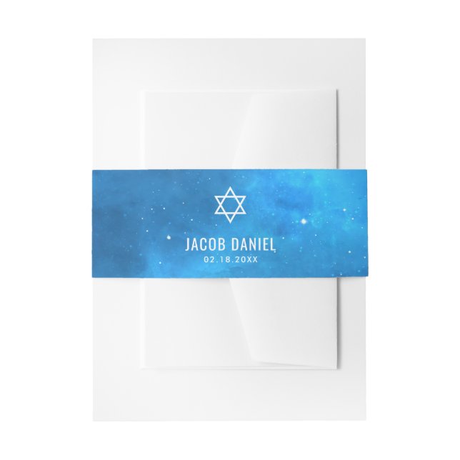 Blue Space Galaxy Bar Mitzvah Invitation Belly Band (Front Example)