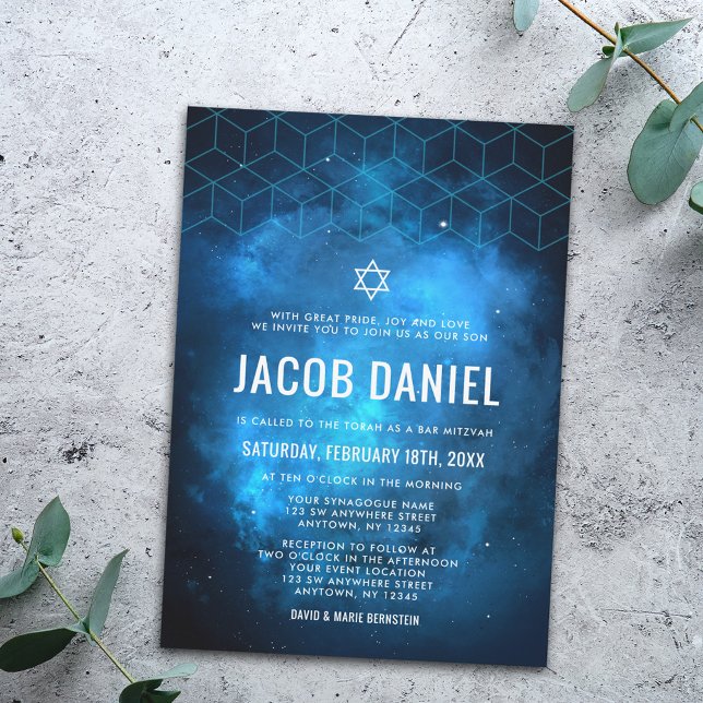 Blue Space Galaxy Bar Mitzvah Invitations (Creator Uploaded)