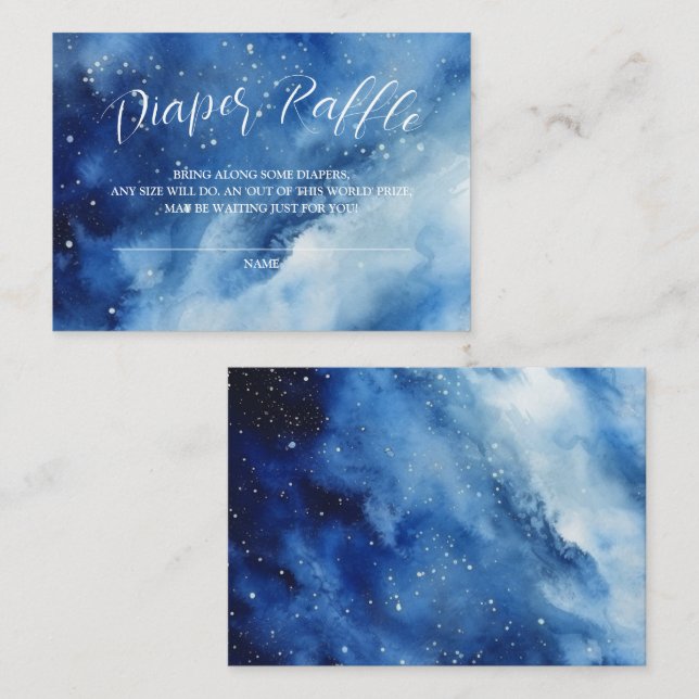 Blue Space Galaxy Theme Diaper Raffle Ticket Enclosure Card (Front/Back)